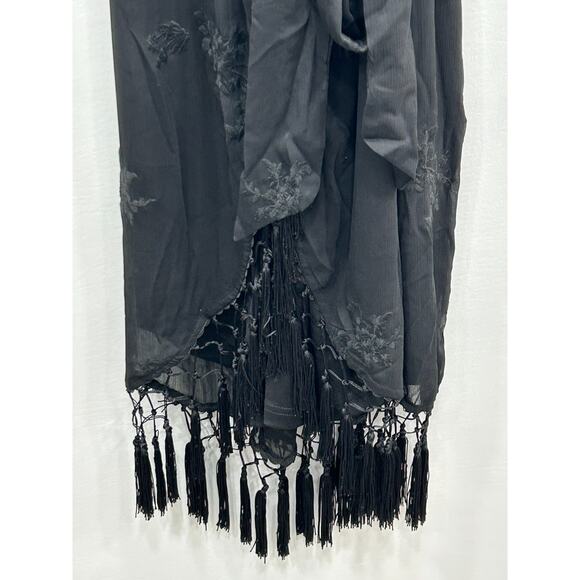 NWT Lulus Womens Fun Affair Wrap Dress Fringe Trim Embroidered Boho Black Size S - Picture 7 of 14